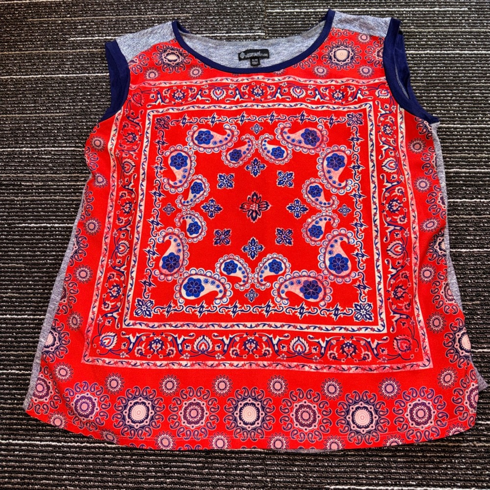 Signature Studio Bandana Tank Top Women XL Red Paisley Mixed Media Good
